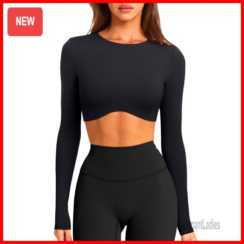 Long Sleeve Crop Top Slim Fit Lycra Workout Yoga Activewear Tee